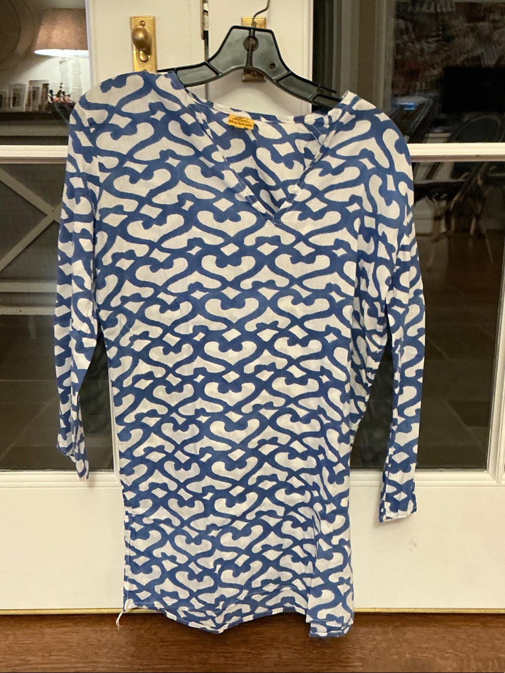 Roberta Roller Rabbit Blue & White Long Sleeve V-Neck Patterned Dress